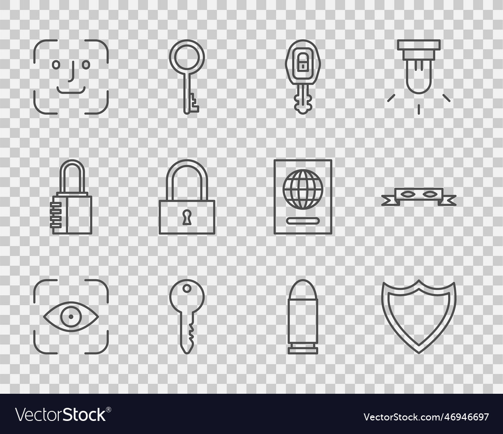 Set line eye scan shield car key with remote vector image Set line eye scan shield car key with remote