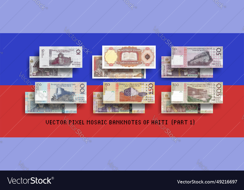 Set of pixel mosaic banknotes haiti