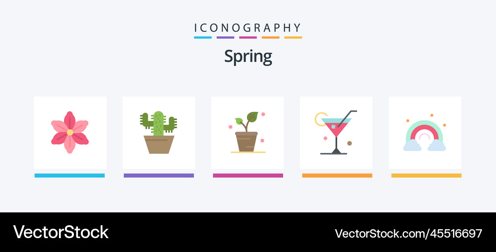 Spring flat 5 icon pack including rainbow Vector Image