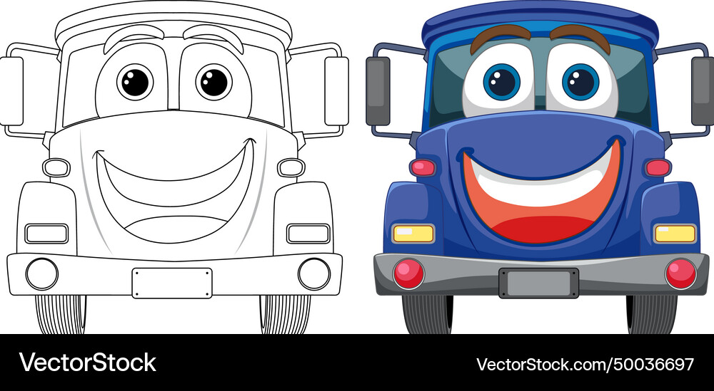 Two smiling animated cars facing forward Vector Image