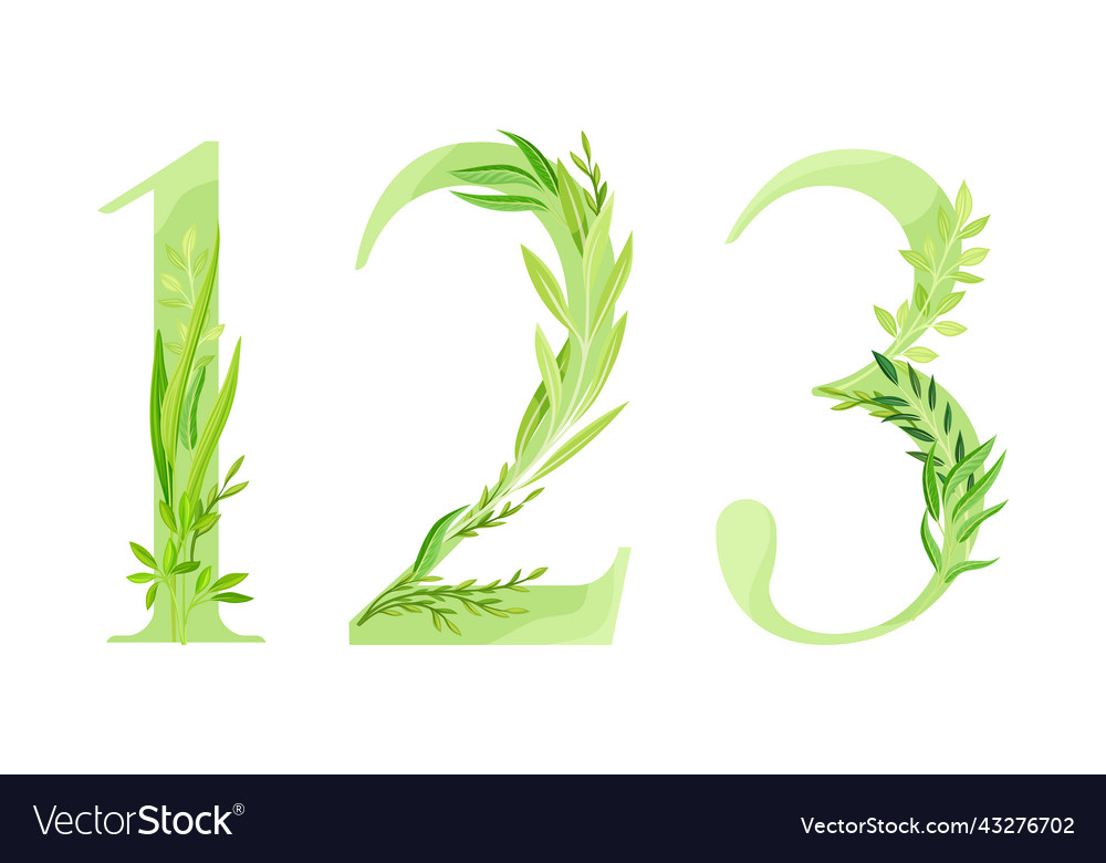 123 numbers made of green leaves