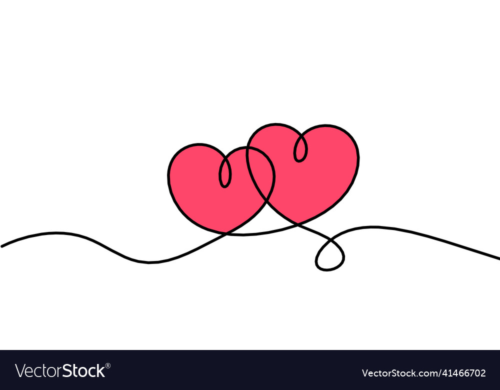 Abstract color hearts as continuous line drawing
