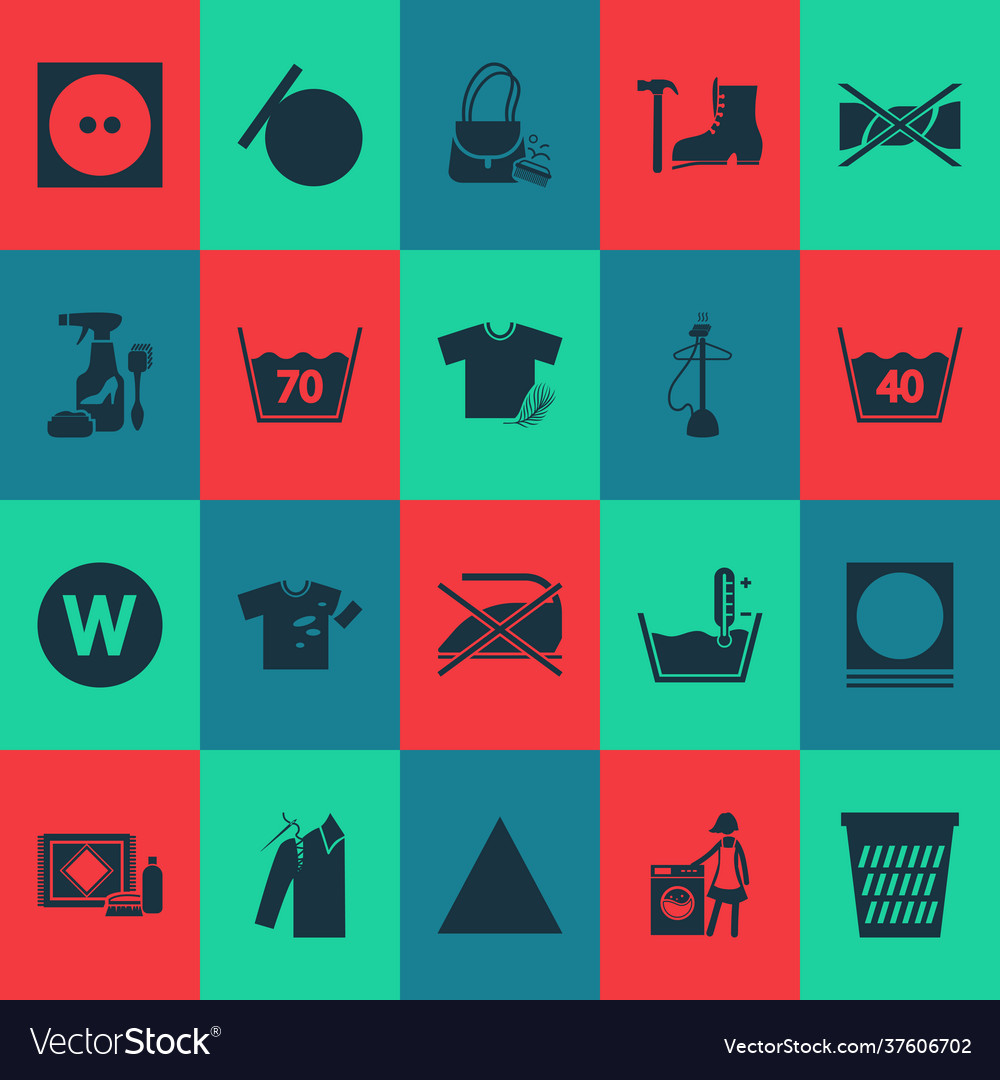 Clothes icons set with laundry worker water Vector Image