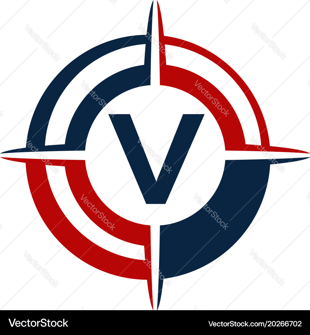 Compass guide solution letter v Royalty Free Vector Image