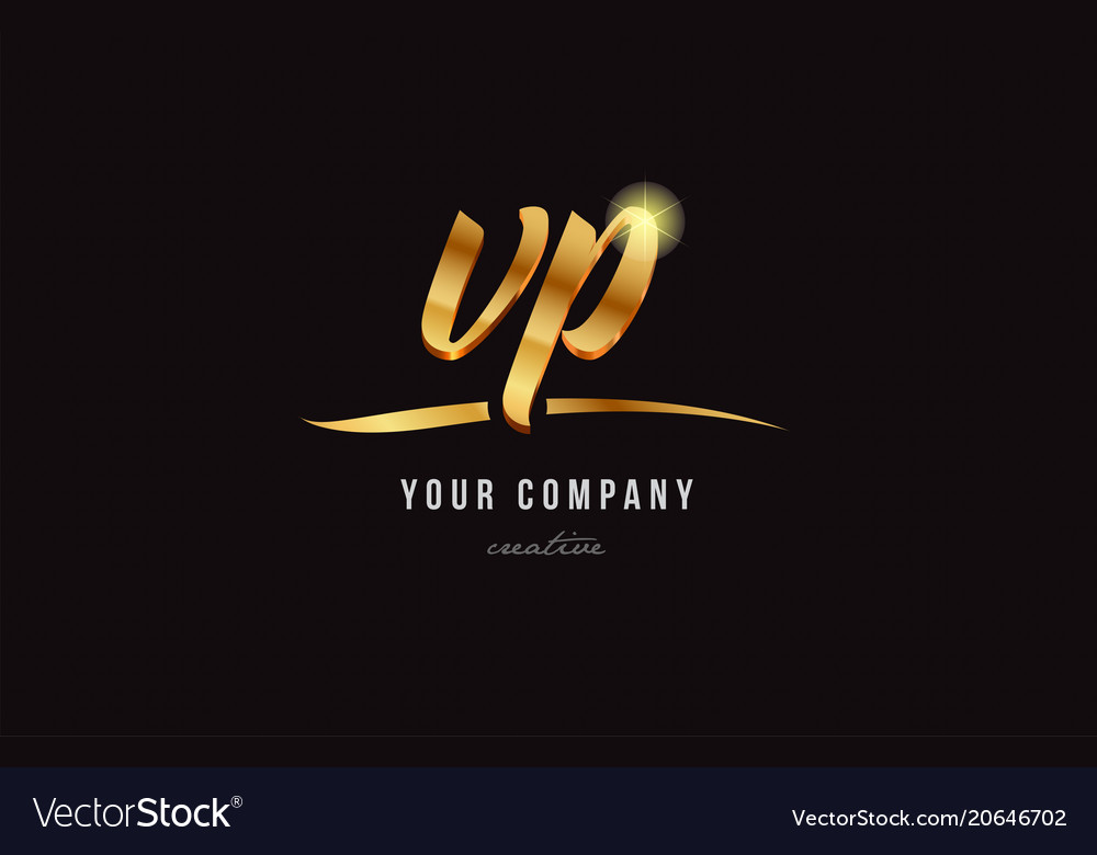 Gold alphabet letter vp v p logo combination icon