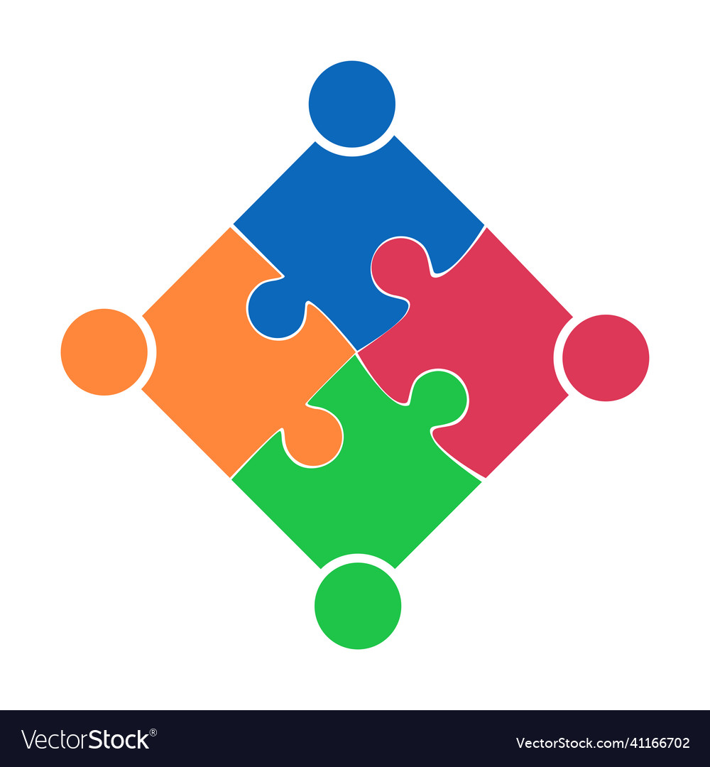 People Work As A Team Of Three Puzzle Pieces Vector Image