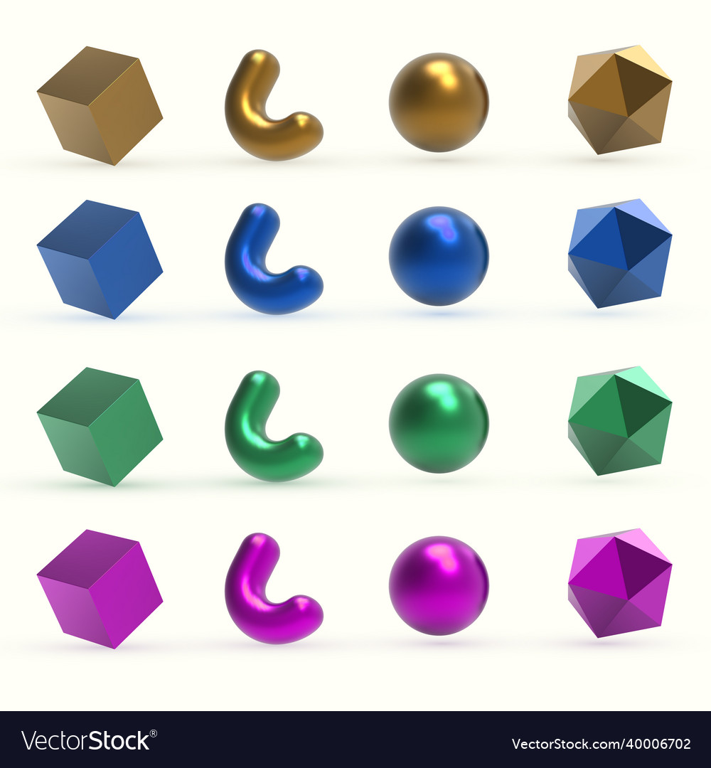 Realistic 3d colorful metal geometric shapes Vector Image