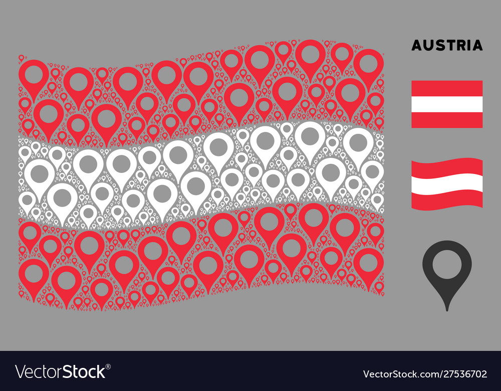 Waving austrian flag pattern map marker icons