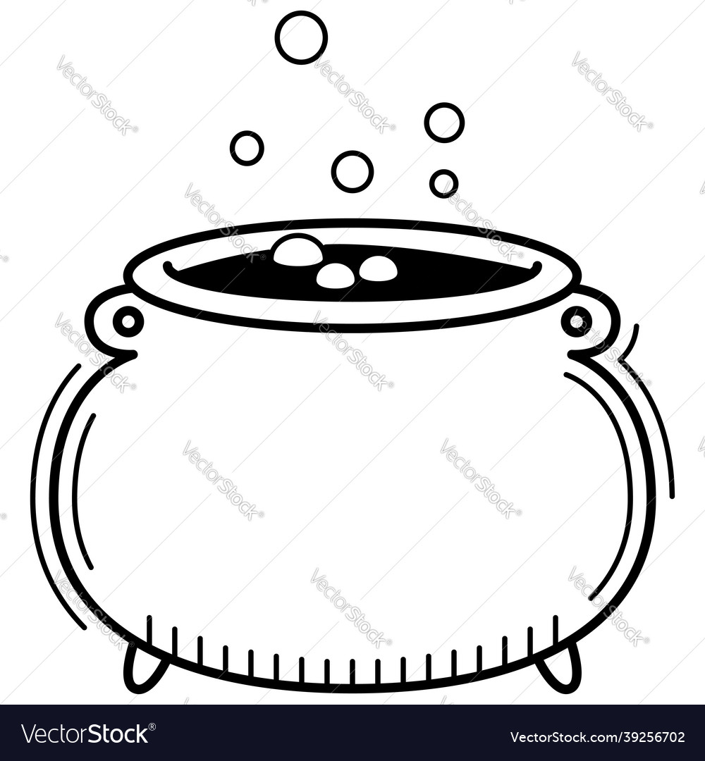 Witch cauldron in linear style icon for halloween