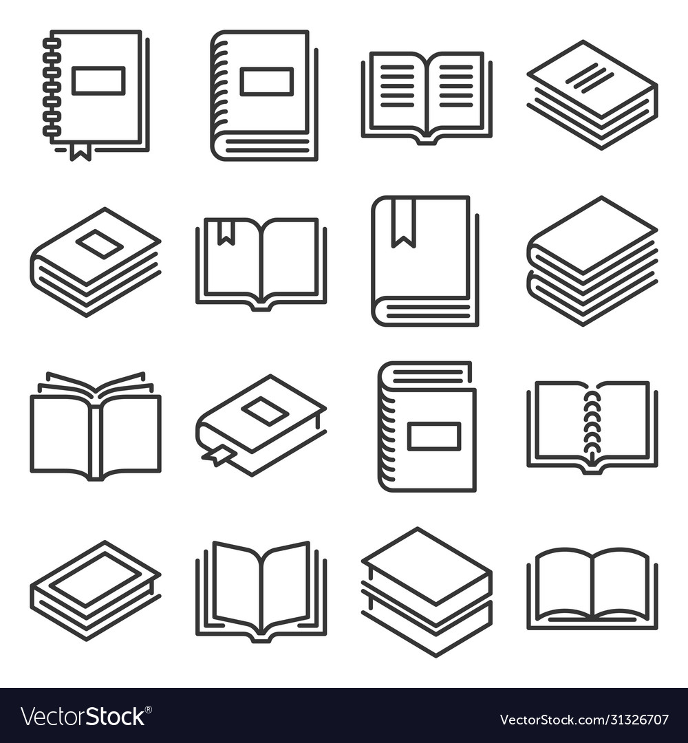 Books icons set on white background line style Vector Image