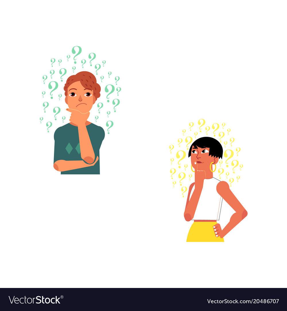 Cartoon young adult girl man thinking Royalty Free Vector