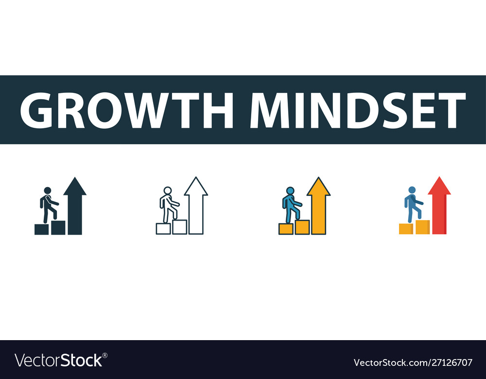 Growth mindset icon set four simple symbols