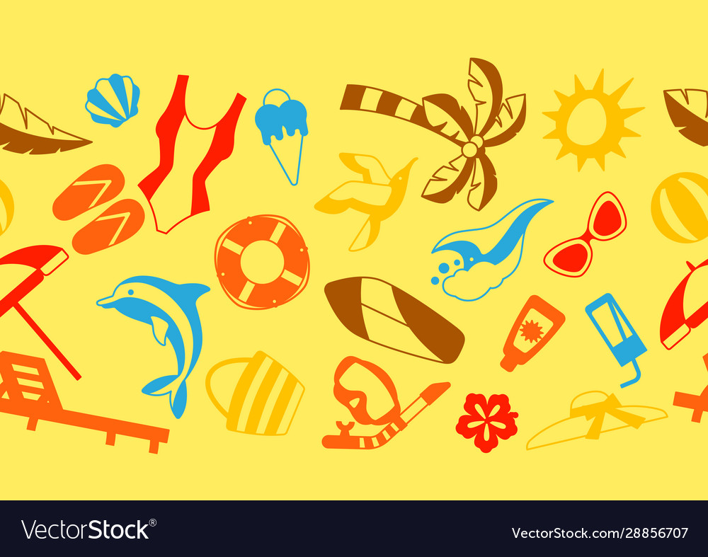Seamless pattern with summer and beach objects vector image Seamless pattern with summer and beach objects