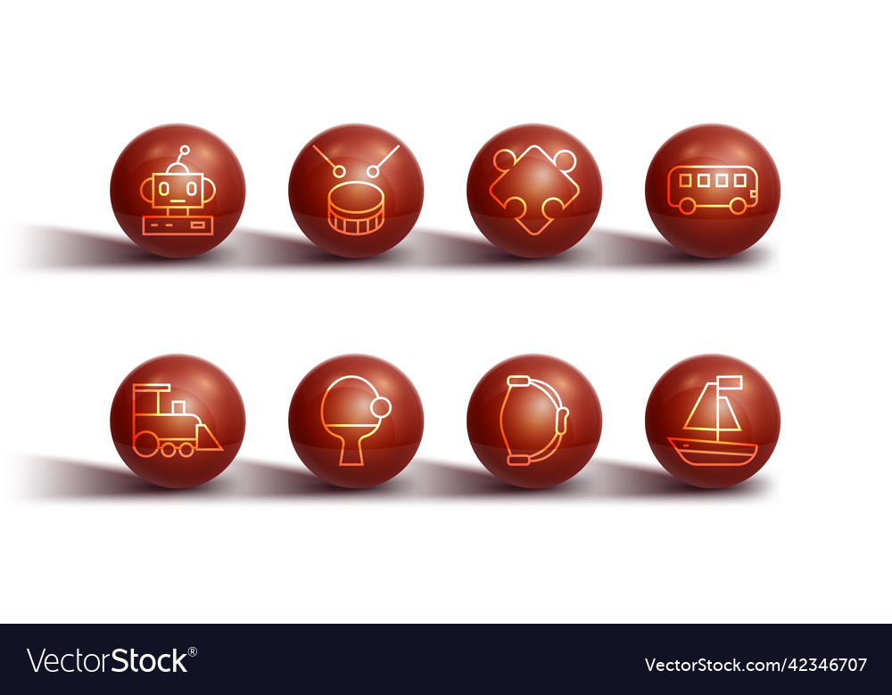 Set line robot toy train bus bow racket vector image Set line robot toy train bus bow racket