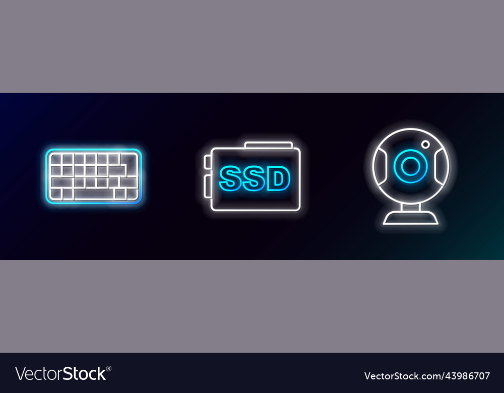 Set line web camera keyboard and ssd card icon vector image Set line web camera keyboard and ssd card icon