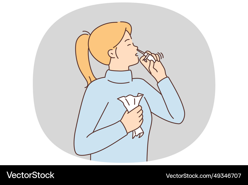 Sick Woman Use Nasal Spray Royalty Free Vector Image