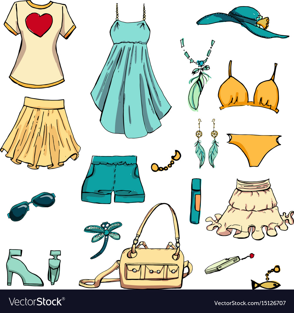 Summer look in sketch hand-drawing style Vector Image