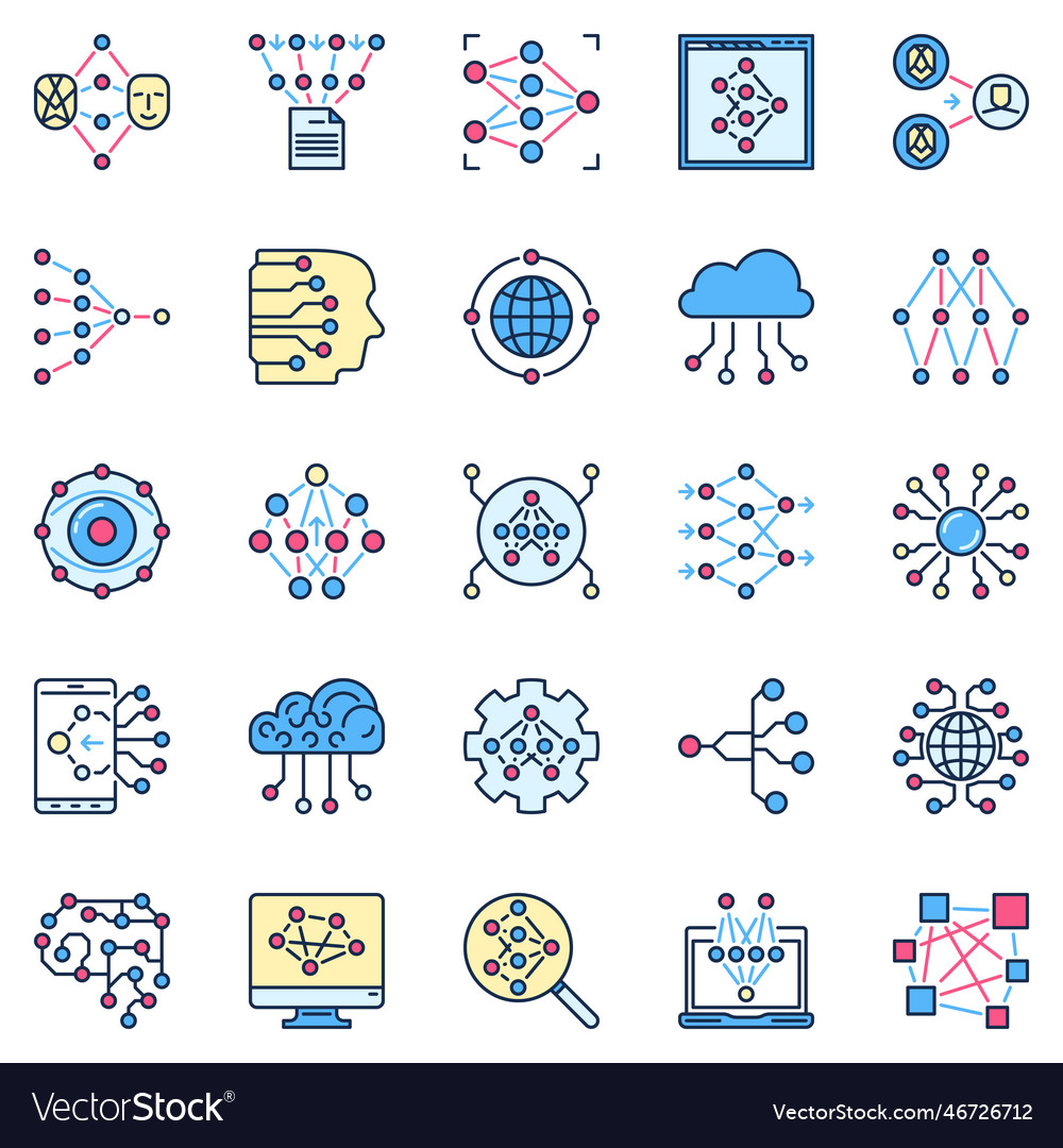 Artificial neural network colored icons ai