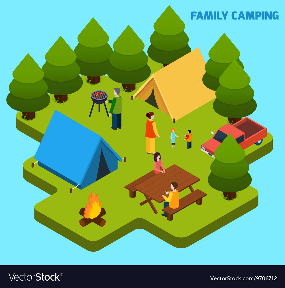 Camping And Travel Isometric Composition Vector Image