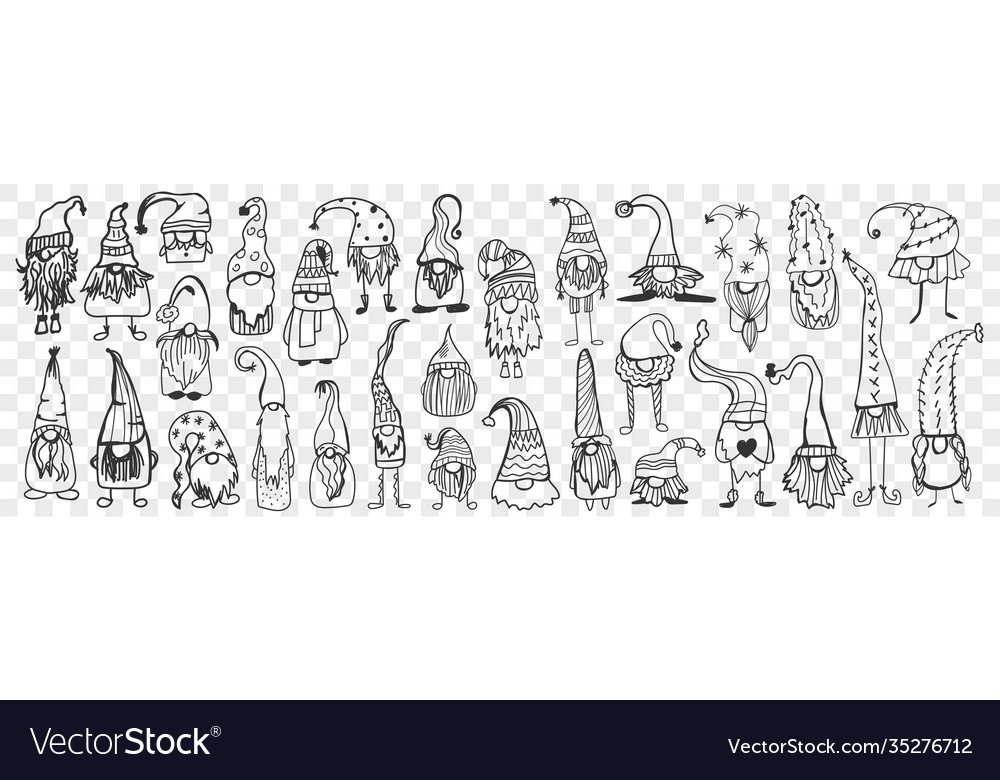 Cap for gnome hand drawn doodle set vector image Cap for gnome hand drawn doodle set