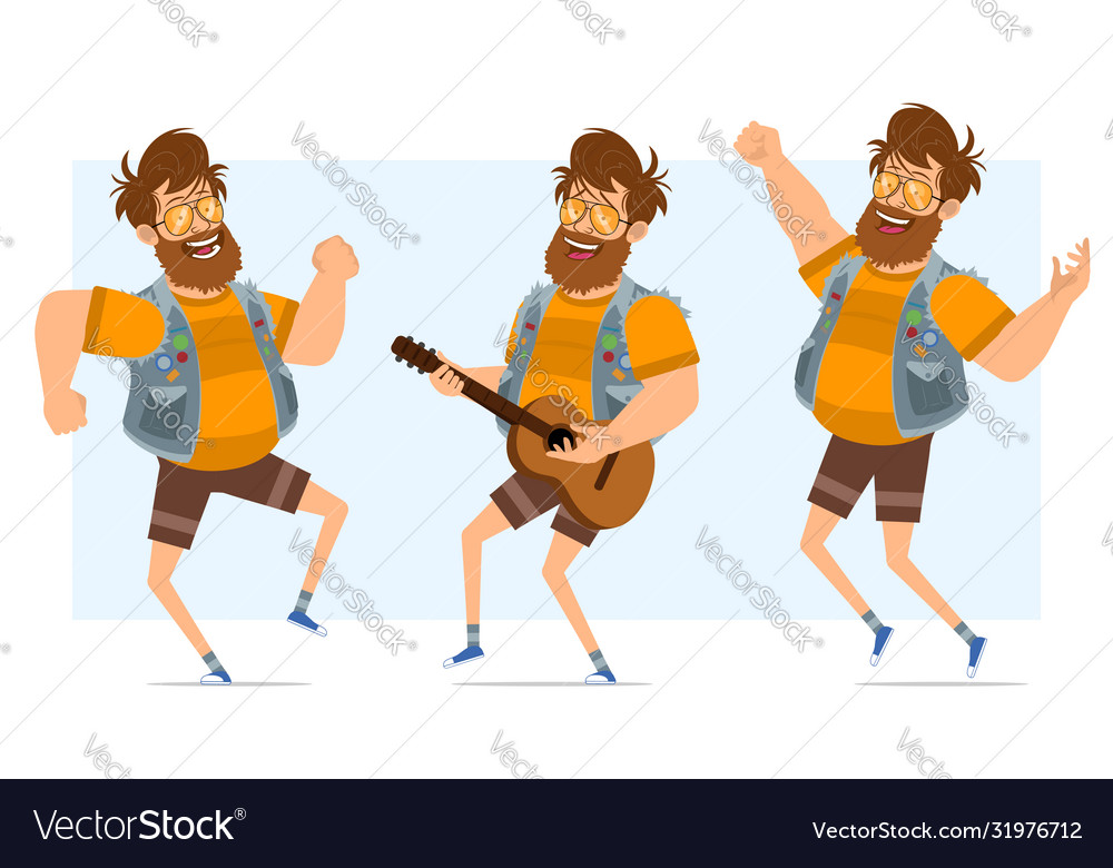 Cartoon flat fat hipster man character set