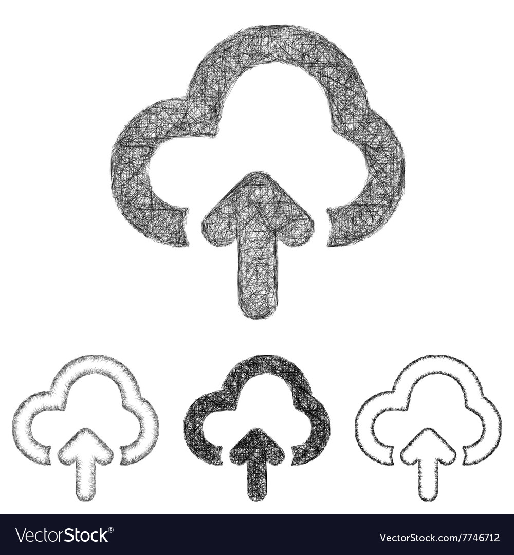 Cloud upload icon set - sketch line art