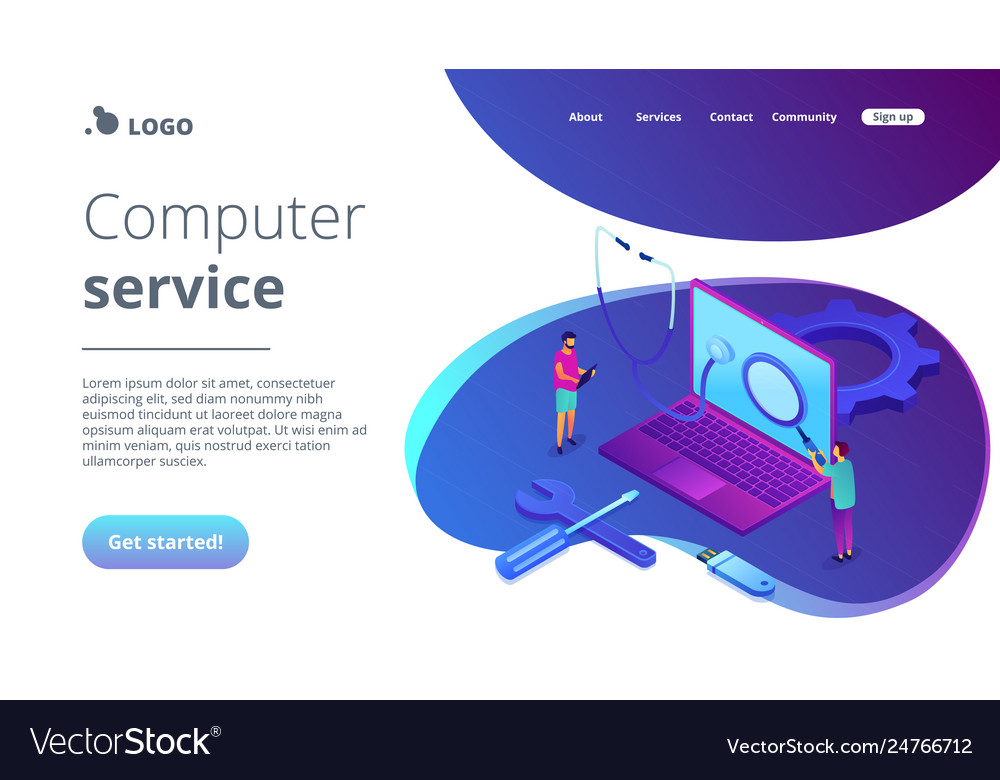 Computer service concept isometric 3d landing page