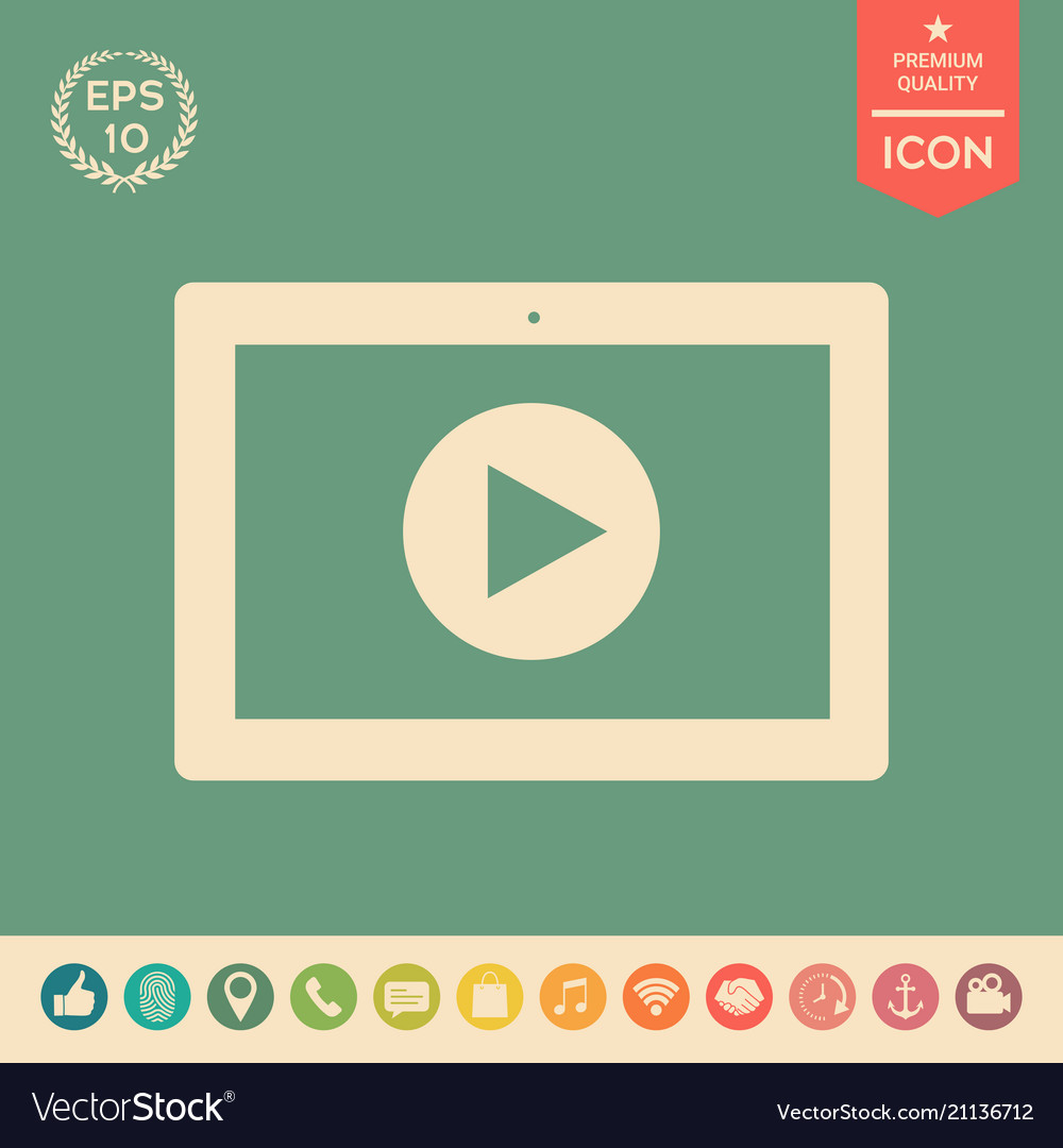 Computer tablet with play button icon vector image Computer tablet with play button icon