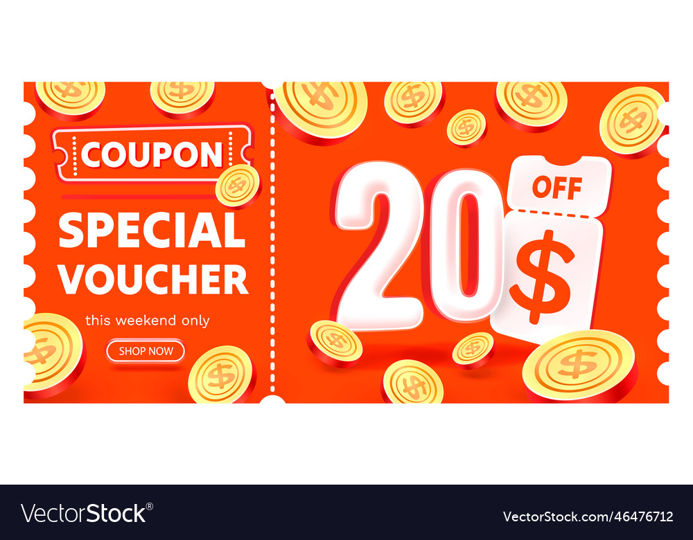 Coupon special voucher 20 dollar check banner Vector Image