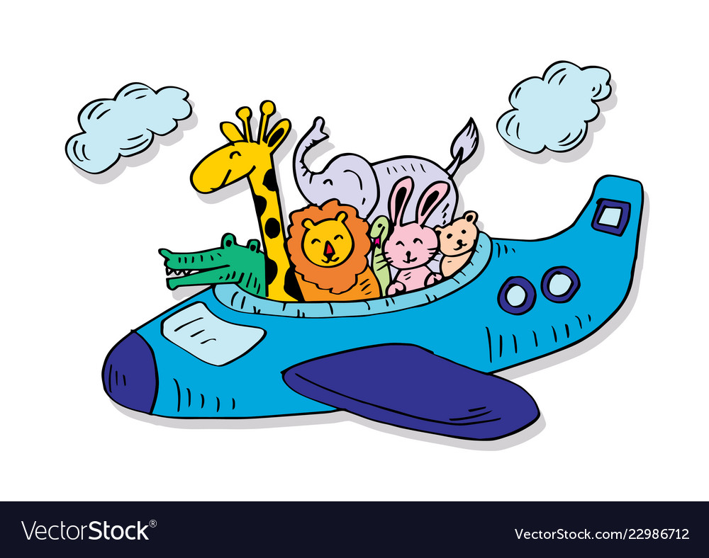 Cute animals on a plane Royalty Free Vector Image