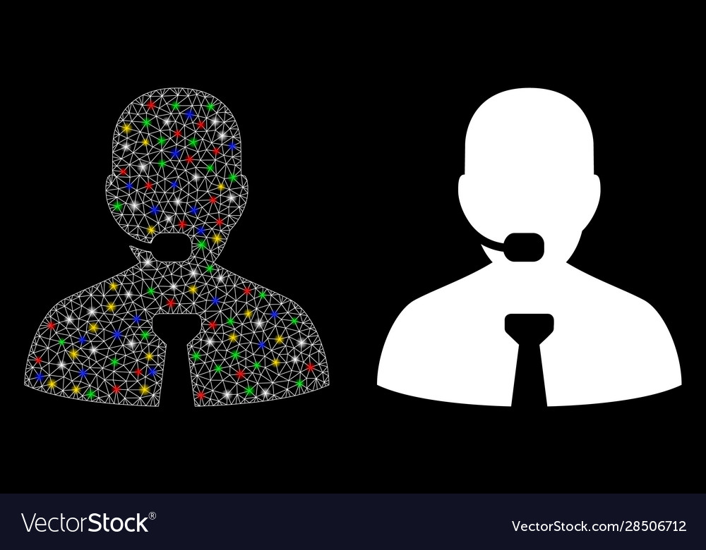 Glowing mesh wire frame support operator icon vector image Glowing mesh wire frame support operator icon
