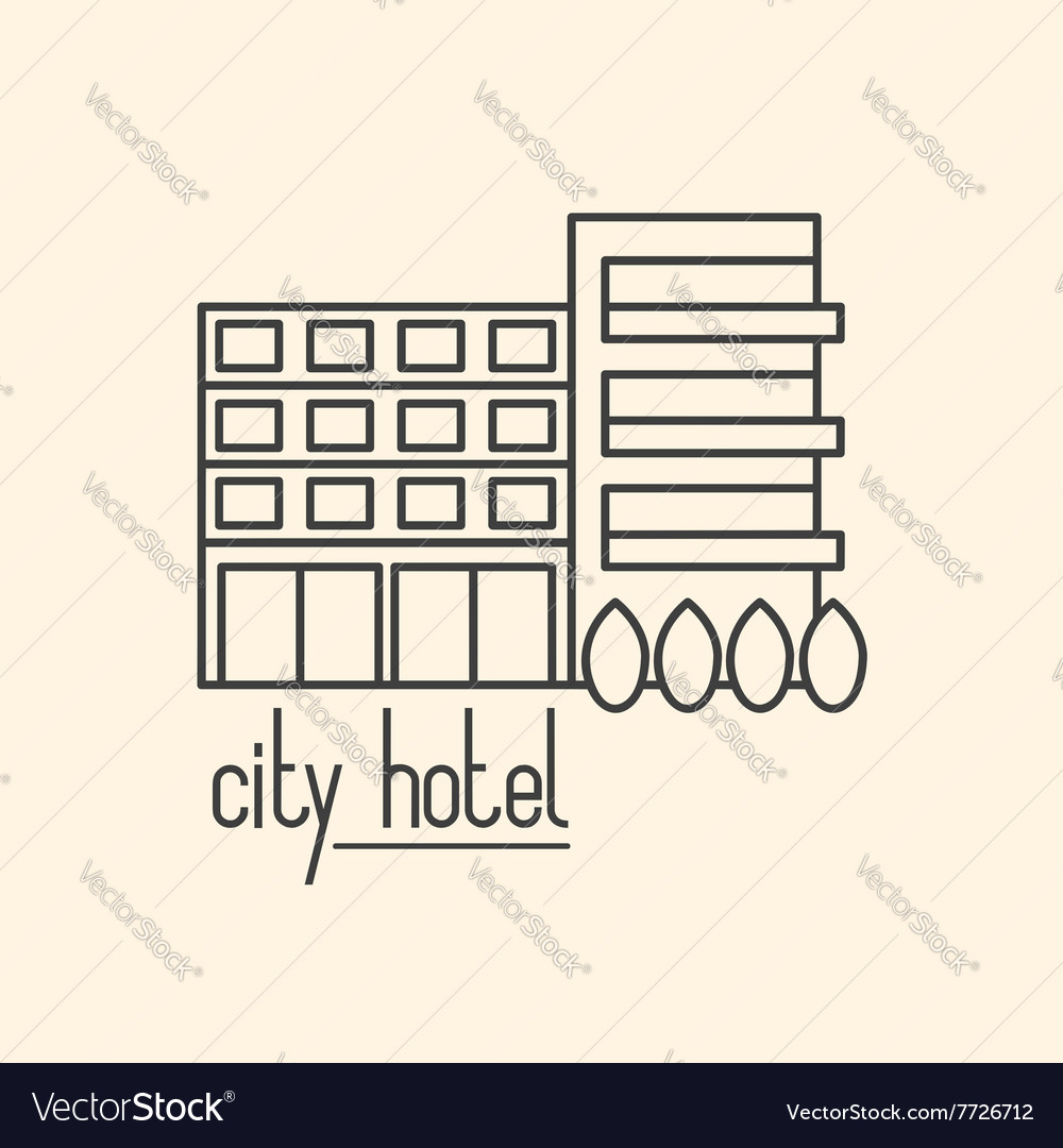 Graphic line art of city hotel