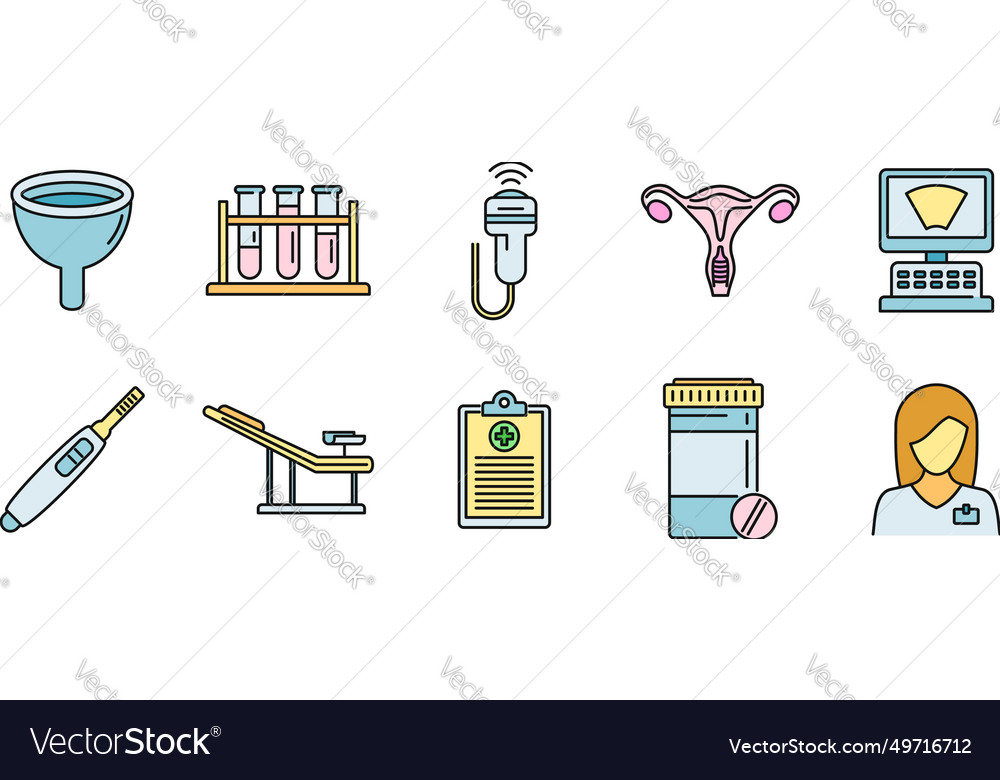 Hospital gynecologist icons set color Royalty Free Vector