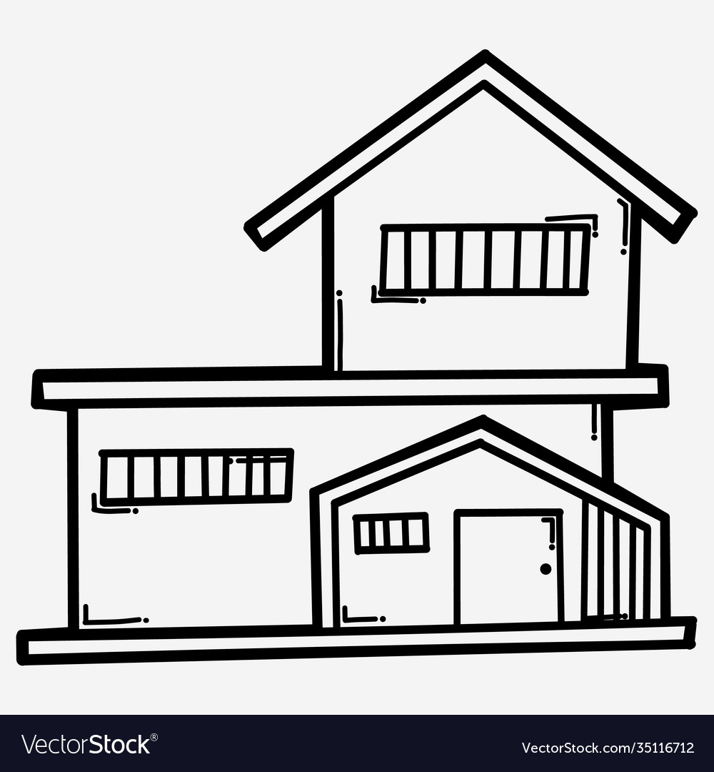 House building doodle icon drawing sketch hand Vector Image