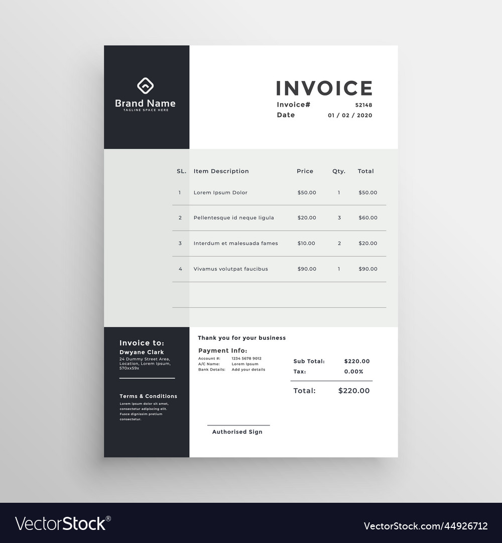 Modern minimal clean style invoice template design