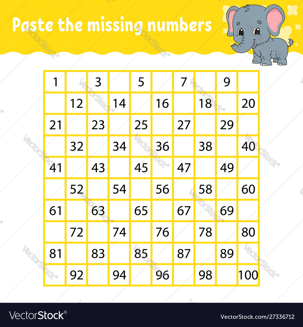 Paste missing numbers handwriting practice vector image Paste missing numbers handwriting practice