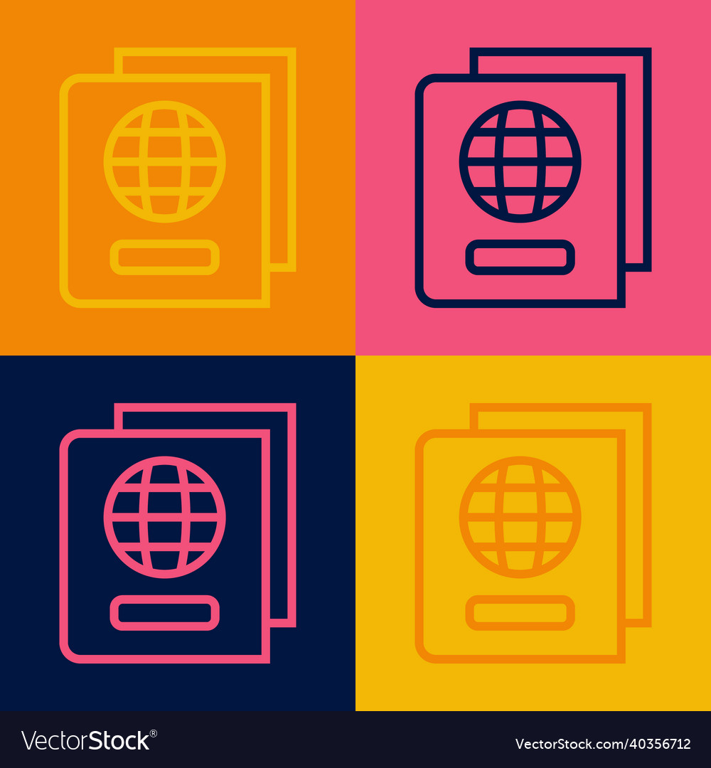 Pop art line passport with biometric data icon Vector Image Pop art line passport with biometric data icon