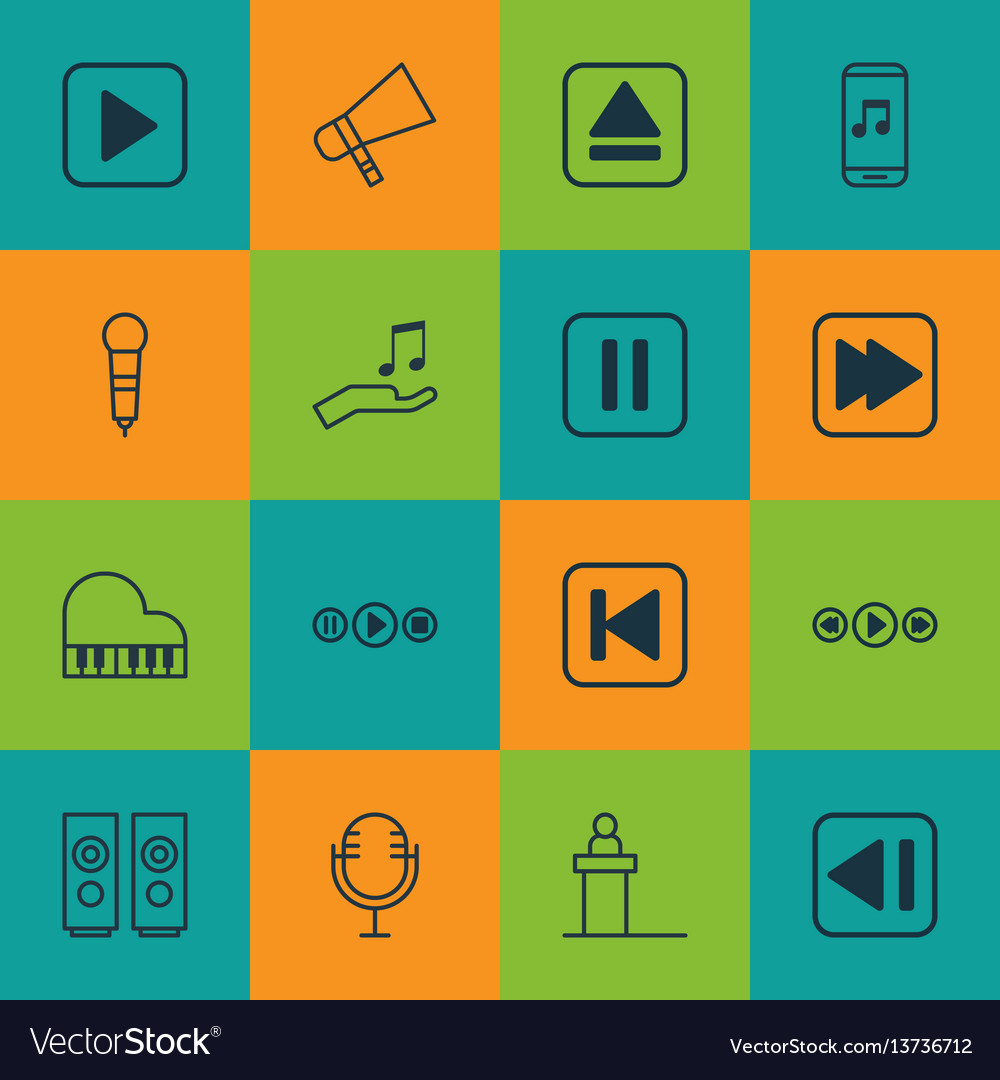 Set of 16 music icons includes control