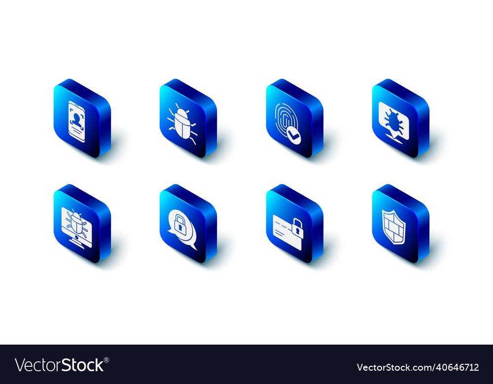 Set system bug fingerprint shield with brick vector image Set system bug fingerprint shield with brick