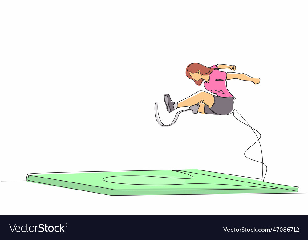 Single one line drawing female athlete amputee on Vector Image