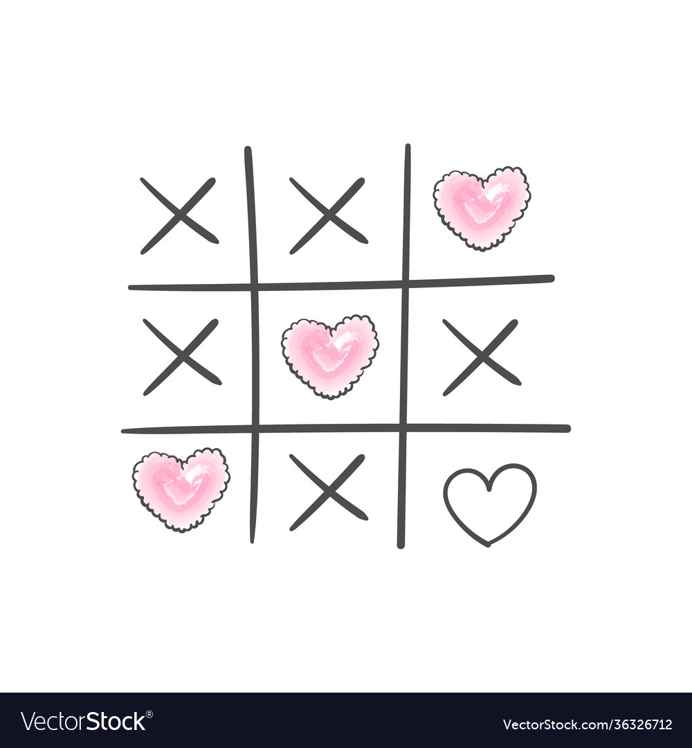 Tic-tac-toe game with hearts and crosses Vector Image