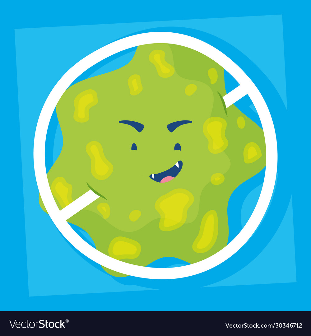 Virus particle with denied symbol comic character