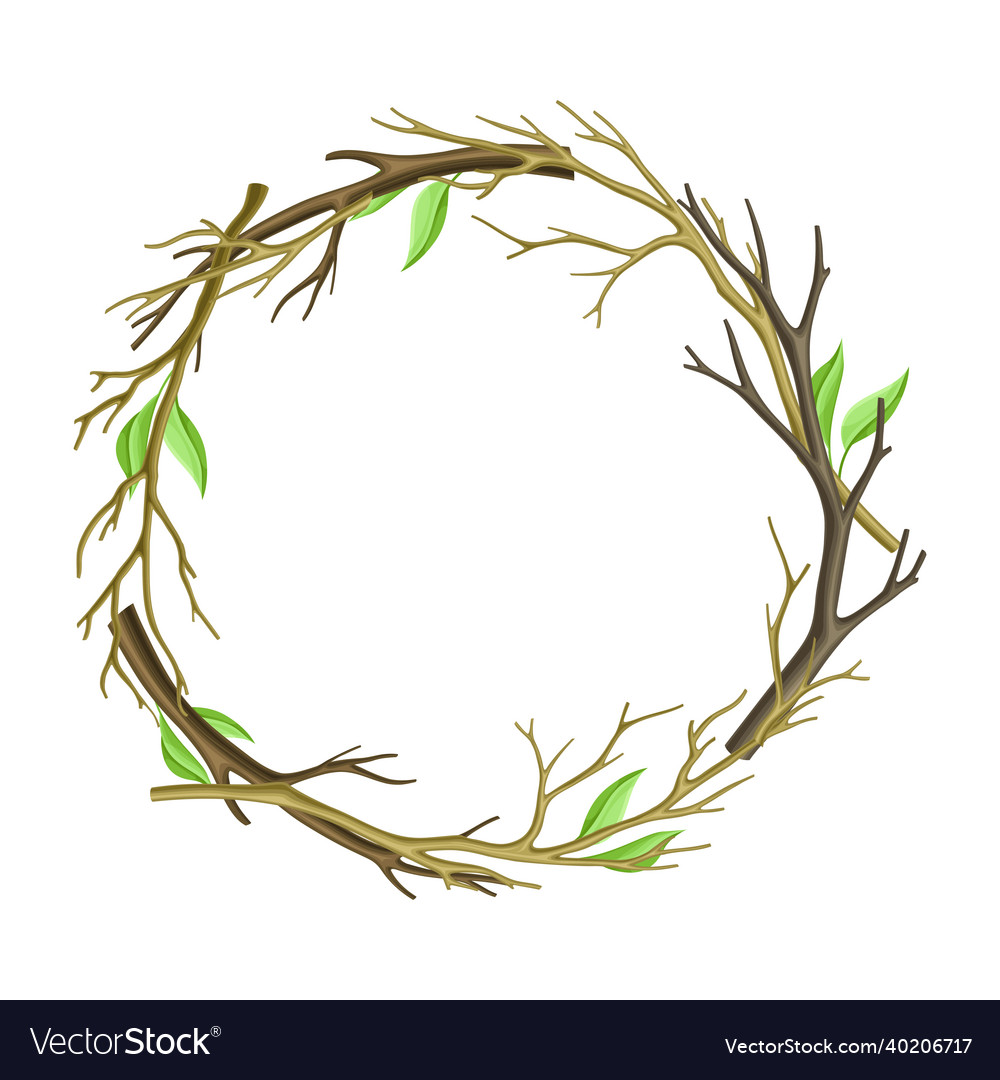 Bare tree branch entangled in round wreath vector image Bare tree branch entangled in round wreath