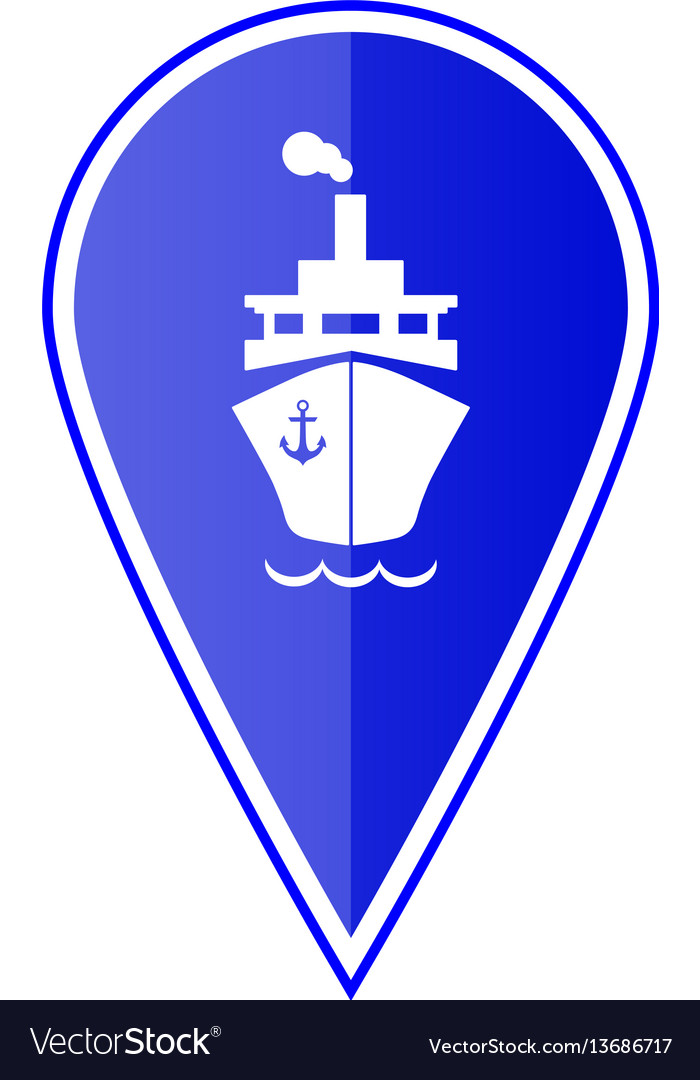 Blue map pointer with ship boat vector image Blue map pointer with ship boat