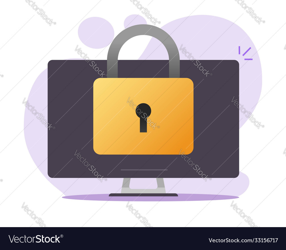 Computer secure lock closed on screen or protected vector image Computer secure lock closed on screen or protected