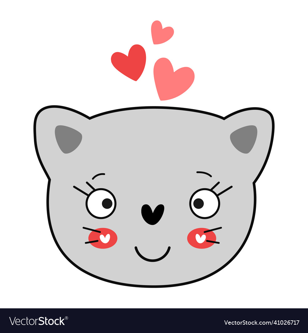 Cute doodle cat with hearts Royalty Free Vector Image