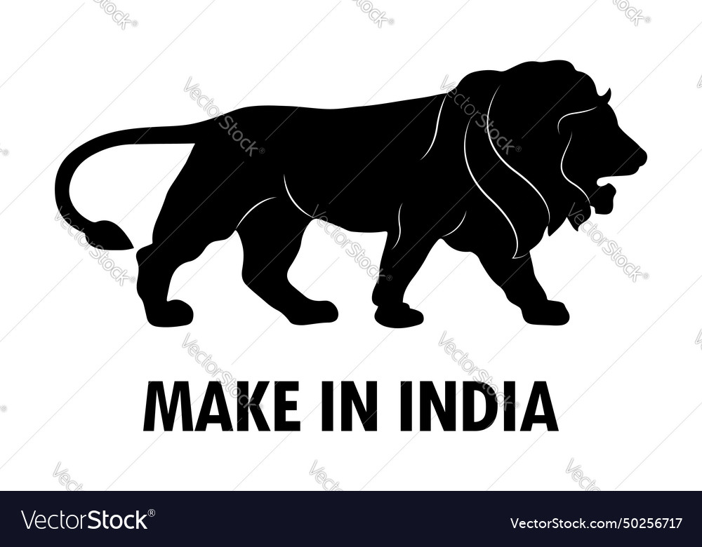 Make in india lion black sign isolated Royalty Free Vector