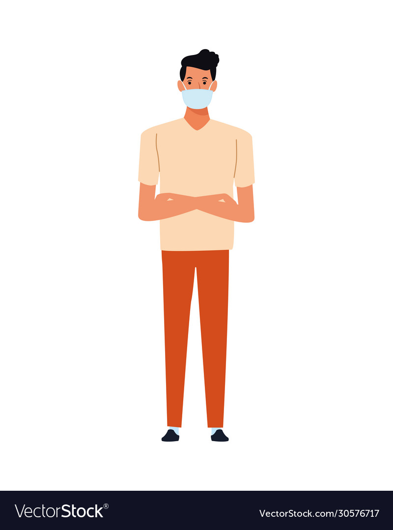 Man using face mask for covid19 character vector image Man using face mask for covid19 character
