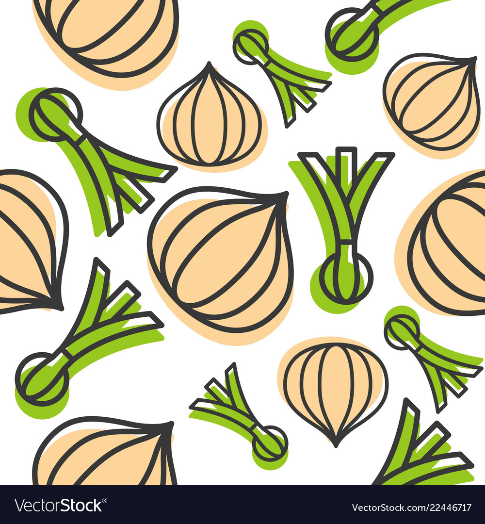 Onions and spring onion seamless pattern outline