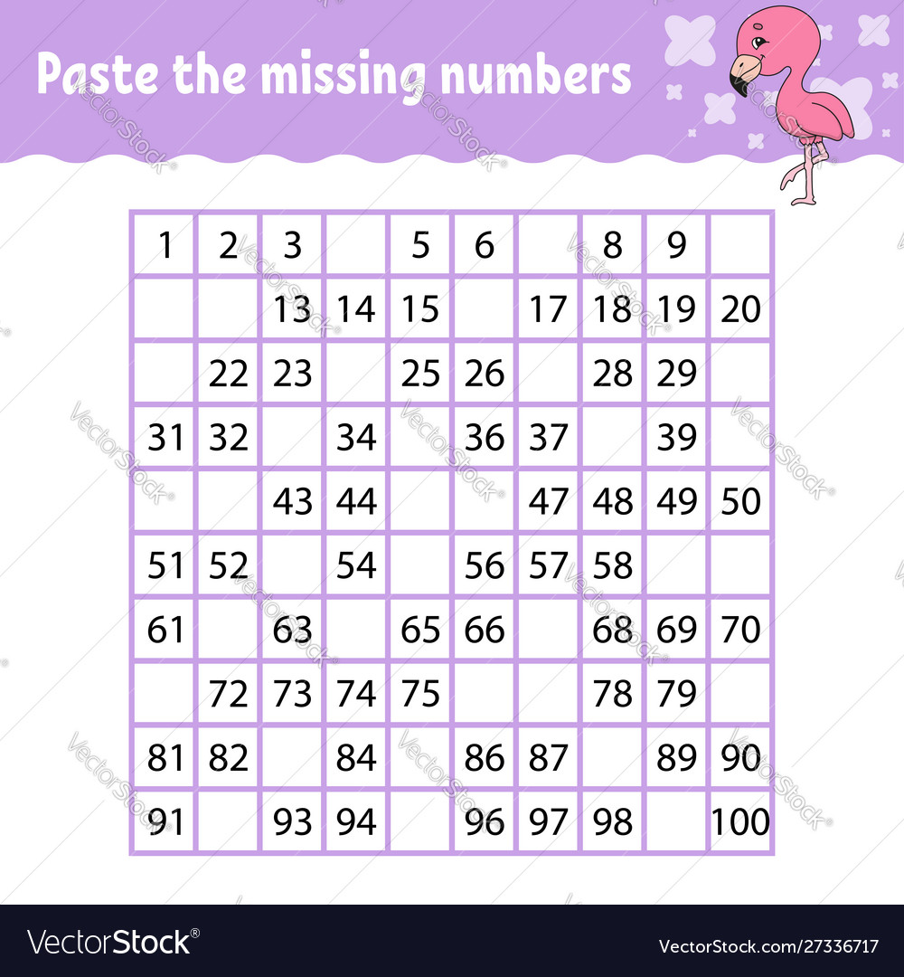 Paste missing numbers handwriting practice vector image Paste missing numbers handwriting practice
